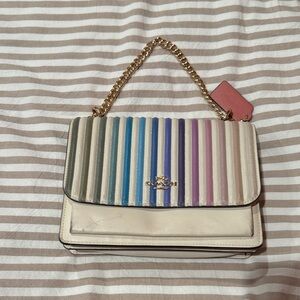 Coach Cream and Multicolor Striped Shoulder Bag